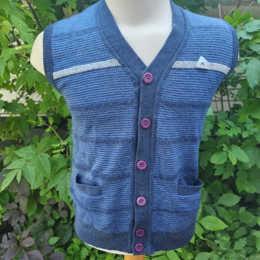 Monte Carlo Collection Blue Striped‎ Wool Blend Knit Sweater Vest Size 38
